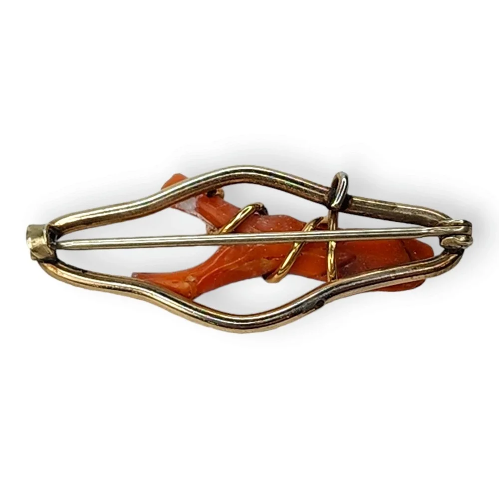 Vintage Victorian Branch Coral Gold Tone Brooch Pin